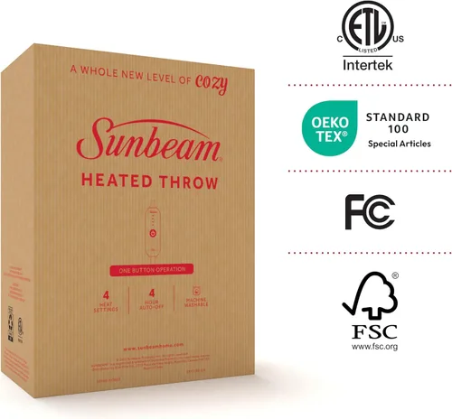 Vista 10 de Manta eléctrica térmica Sunbeam Royal Luxe de microfelpa, 4 ajustes de calor, apagado automático de 4 horas, calentamiento rápido, cálida y Cabernet