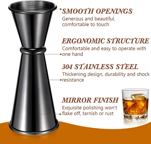 Vista 3 de Jigger de 9 piezas para cóctel de bartending de 2 onzas, 1 oz, taza medidora de vidrio de acero inoxidable 304, vaso de medición de tiro doble Negro