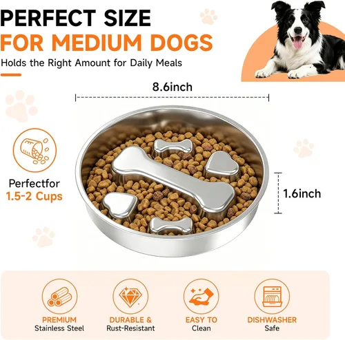 Vista 2 de Cuenco de acero inoxidable para perros con alimentación lenta