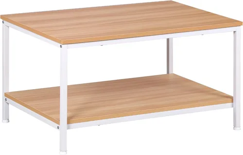 Vista 12 de SUPER DEAL - Mesa de café industrial de 2 niveles con estante de almacenamiento para apartamento pequeño, sala de estar, mesa auxiliar rectangular