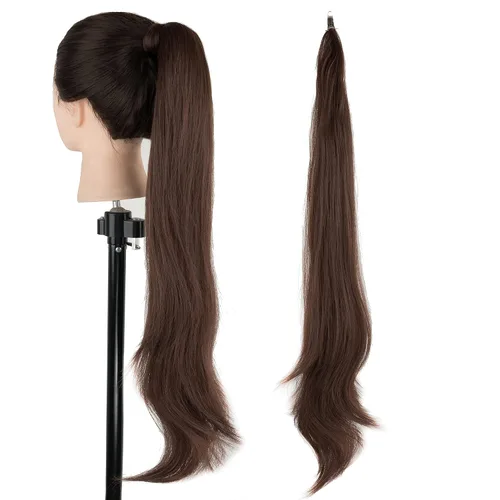 Vista 7 de IMISSU Extensión de pelo Cola de caballo Cabello flexible Colas de caballo Postizos (Negro)