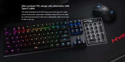 Vista 4 de HyperX Alloy Origins - Teclado mecánico para juegos, luz controlada por software y personalización macro, factor de forma compacto, retroiluminación