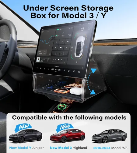Vista 2 de para Tesla Model Y & 3 Debajo de almacenamiento de pantalla Almohadilla de silicona negra