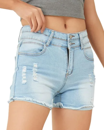 Vista 4 de PHOENISING - Shorts elásticos de mezclilla para mujer talla 2 a 16