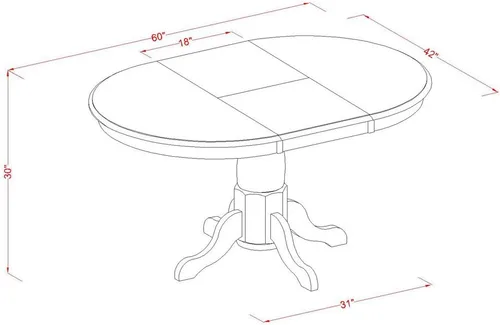 Vista 6 de East West Furniture POAV5-SBR-C - Juego de comedor de 5 piezas para 4 personas, incluye una mesa de comedor ovalada con hojas de mariposa y 4 sillas