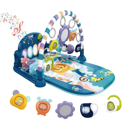 Vista 11 de dearlomum Gimnasio con tapete de juego para bebé, divertido tapete de piano para tiempo de barriga con 5 juguetes sensoriales para bebés y 2