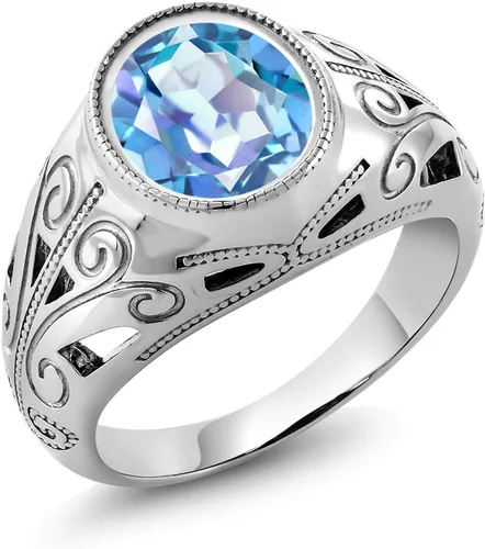 Vista 8 de Gem Stone King Anillo de piedra natal ovalada para hombre 925 plata esterlina Oval 12X10MM Disponible en tallas 7, 8, 9, 10, 11, 12, 13 Púrpura