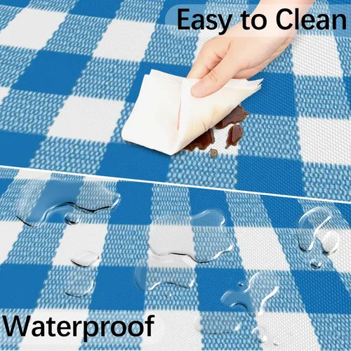 Vista 5 de Fitted Round Tablecloth with Umbrella Hole and Zipper Buffalo Plaid Outdoor Elastic Table Cloth 36"-44" Oil-Proof Waterproof Moroccan Patio Table