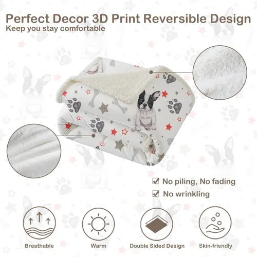 Vista 7 de Sleepwish Manta de forro polar sherpa de Bulldog francés para el sofá, súper suave y linda, manta de felpa para niños amantes de los perros, bebé