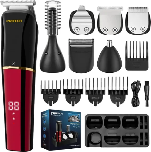 Vista 8 de PRITECH - Kit de aseo para hombre, 6 en 1, recortadora de barba y cortadora de pelo, inalámbrico for Home Travel Gifts, USB Charging, Foil Shaver