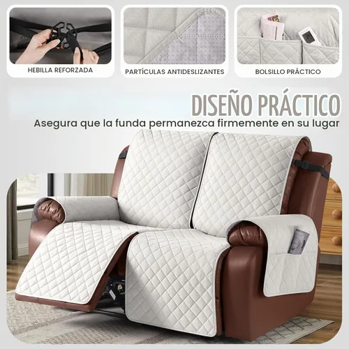 Vista 4 de KinCam Funda impermeable de gran tamaño para sofá biplaza reclinable, fundas antideslizantes para sofá reclinable de 2 asientos, funda de sofá