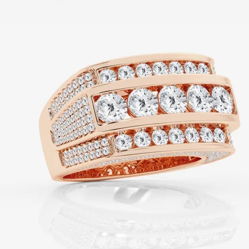 Vista 6 de CUSTOMIZE JEWELS Anillo de boda rectangular de varias filas de diamantes cultivados en laboratorio redondo de 4 13 ctw en oro de 14 k