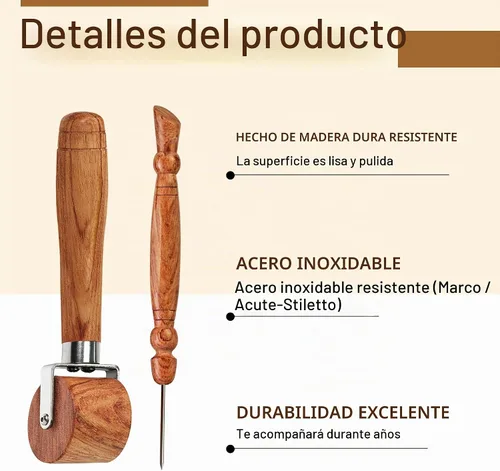 Vista 2 de Savina Rodillo de costura y estilete para coser/acolchar – Rodillo de prensado de madera, mango fácil de agarrar – Juego de herramientas