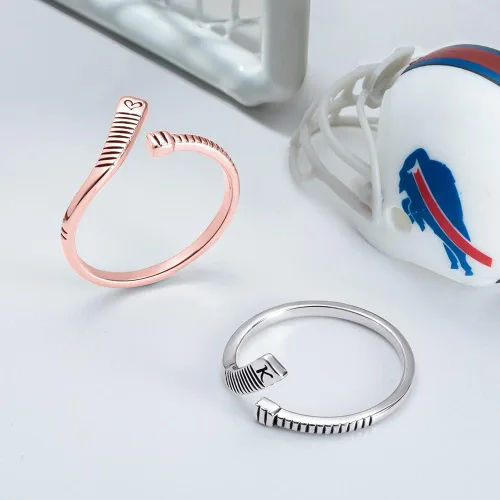 Vista 3 de Anillo de hockey personalizado para mujer, plata de ley 925latón, delicado nombre grabado, númeroinicial, anillos de hockey sobre hielo