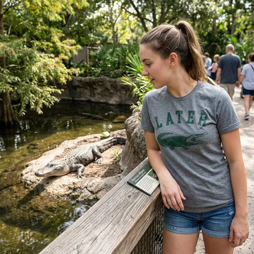 Vista 5 de Camiseta de cocodrilo para mujer, divertida camiseta con texto en inglés "Gator Joke Ssaying" Verde jaspeado - cocodrilo