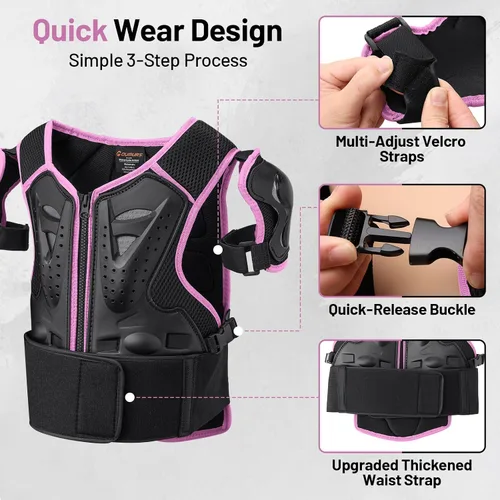 Vista 4 de Conjunto de casco de motocross y armadura corporal para jóvenes, equipo de seguridad de motocross ATV de 4 a 14 años con gafas, guantes, rodilleras