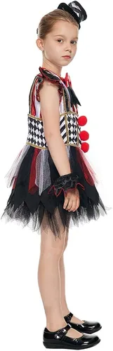 Vista 4 de Snailify Disfraz de payaso malvado para niña vestido de cosplay de terror divertido