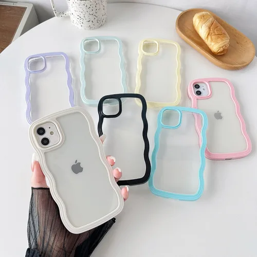 Vista 6 de Caseative Funda para iPhone 11, color negro Forma de marco de onda rizada linda a prueba de golpes suave