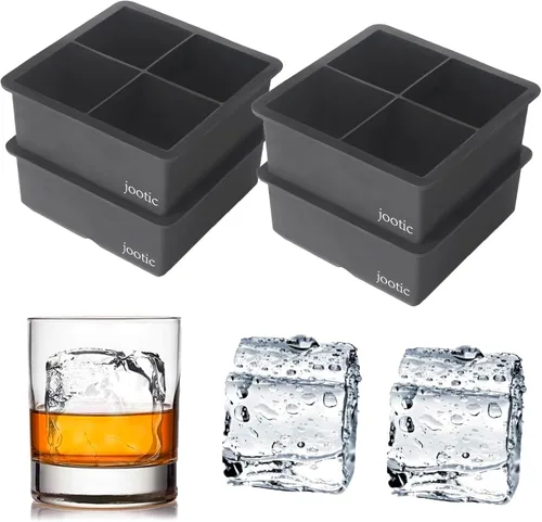 Vista 8 de Bandejas grandes para cubitos de hielo de silicona (2.5 pulgadas), moldes grandes para hacer 4 cubitos de hielo gigantes para whisky