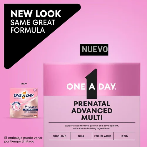 Vista 2 de One A Day Vitaminas prenatales avanzadas prenatales con ácido fólico, colina, DHA y hierro, vitaminas para el embarazo para mujeres para apoyar