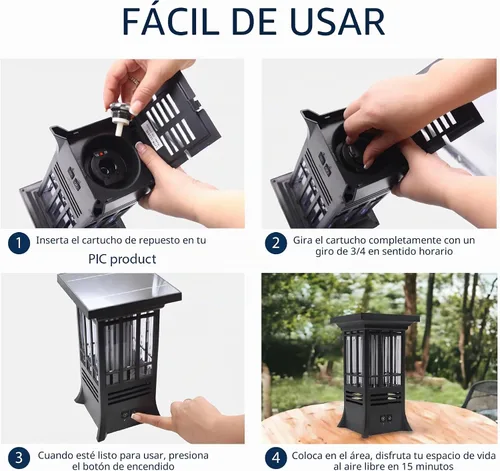 Vista 7 de PIC Repelente solar de mosquitos de mesa con efecto de llama, fórmula de aceite esencial, se activa automáticamente al anochecer, cobertura de 15