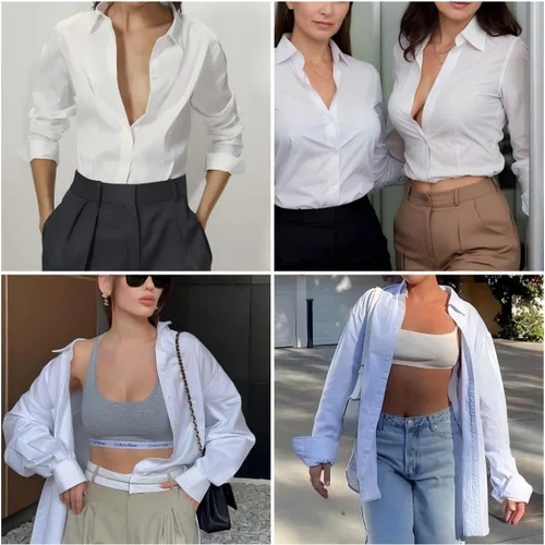 Vista 5 de HOTOUCH Camisas de mujer con botones de manga larga, camisa de vestir ajustada, blusas de trabajo, cuello, elegantes, casuales, de negocios