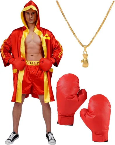 Vista 7 de Maxim Party Supplies Disfraz de boxeo para hombre con bata, pantalones Negro