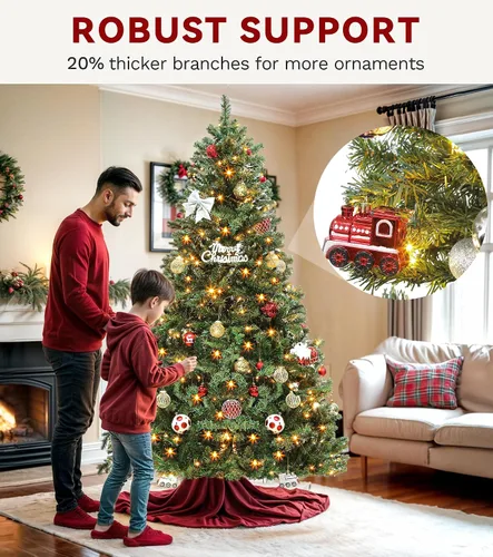 Vista 8 de DWVO Árbol de Navidad artificial preiluminado de 6 pies, verde, 1000 puntas