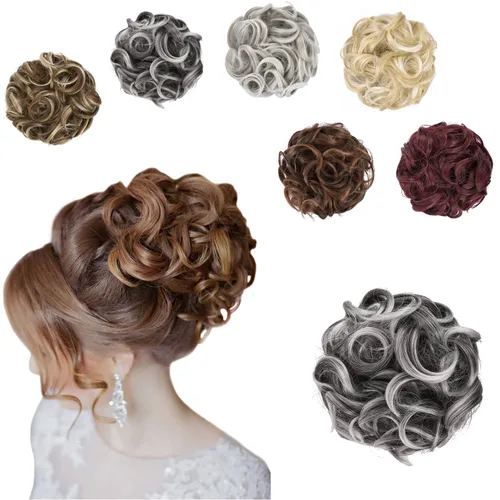Vista 19 de Elaine Extensión de Coletero Grande y Desordenado, Rizos de Cabello Sintétcio, Coleteros Ondulados Grandes, Trenza Gruesa para Mujeres (#Blanco)