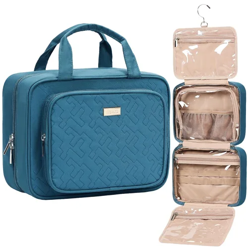 Vista 18 de NISHEL Neceser de viaje para mujer, organizador de artículos esenciales de maquillaje, estuche colgante para accesorios, cosméticos, Egeo-azul, M