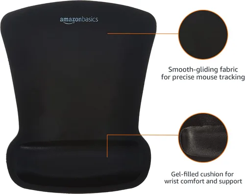 Vista 2 de Amazon Basics Alfombrilla de ratón rectangular de gel con soporte para la muñeca, tamaño pequeño, paquete de 20, color negro