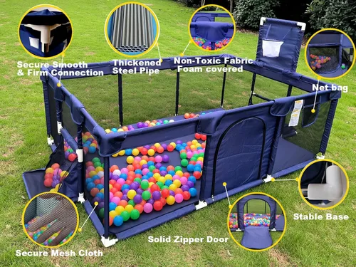 Vista 3 de Gaorui Pozo grande de pelotas para bebés para niños – Corralito portátil para interiores y exteriores, para niños pequeños, juegos de seguridad