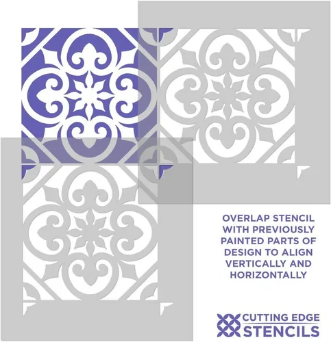 Vista 4 de Granada Tile Stencil - Plantillas de bricolaje para mejoras del hogar - Perfecto para pisos y salpicaduras de cocina - Diseño de azulejos de cemento