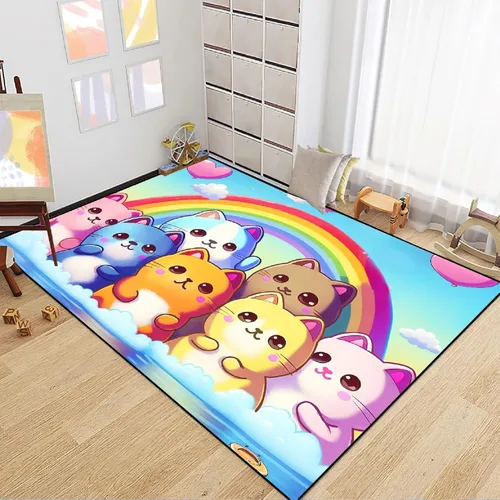 Vista 16 de Alfombra de gato para habitación de niñas, diseño de dibujos animados, decoración para dormitorio, bonita alfombra de área de gatos, alfombras