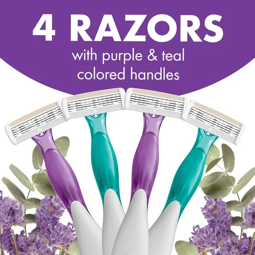 Vista 4 de BIC Soleil 4 Escape - Maquinillas de afeitar desechables para mujer con 4 cuchillas, afeitado cómodo, mango perfumado lavanda y eucalipto