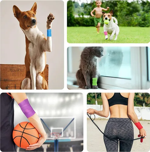 Vista 3 de Lenicany Paquete de 12 vendajes autoadhesivos de 1 pulgada x 5 yardas, envoltura elástica autotranspirable autoadhesiva para mascotas, vendaje