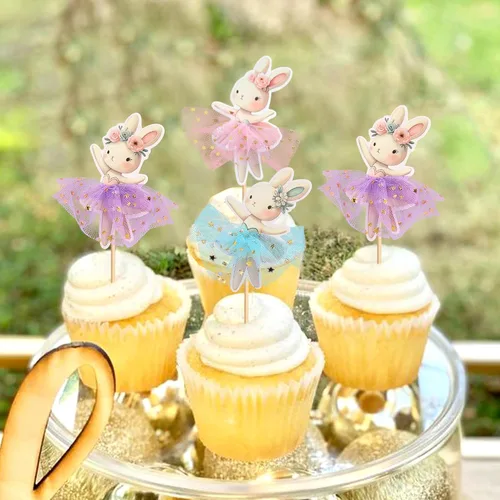 Vista 5 de 30 piezas de decoración para cupcakes de Pascua, conejo, huevo de Pascua, decoración de pastel de fiesta de conejo (marrón) (estilo 4)