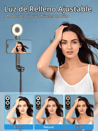 Vista 3 de USKEYVISION Palo de Selfie Magnético con Trípode, Luz y Control Remoto, Trípode para Teléfono con Soporte Magnético para Magsafe, Soporte Giratorio