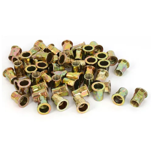 Vista 5 de Tuerca de remache hexagonal para coche, 25 piezas M6 chapado en zinc de acero al carbono, inserción hexagonal Nutsert tono bronce