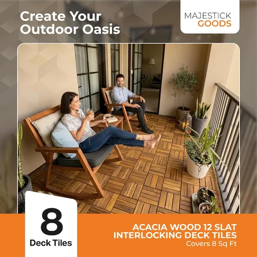 Vista 7 de Majestick Goods Azulejos entrelazados de madera de acacia, fácil instalación para suelos de patio y pasarelas con drenaje de base elevada, 12 x 12 x