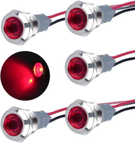 Vista 19 de 5 piezas de luz indicadora LED de 12V-24V de 6mm con orificio de montaje de 1/4" de 20mA, lámpara de señal de metal impermeable IP67 con ahorro