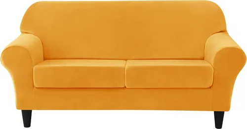 Vista 50 de CONRUSER Funda elástica para sofá, funda de terciopelo suave para sofá de un solo asiento con funda de cojín, protector de muebles (beige, talla S)