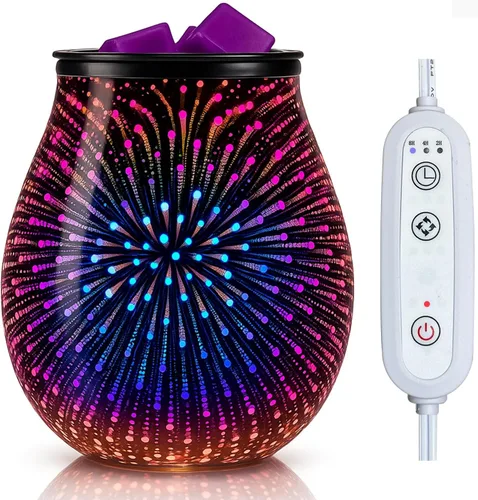 Vista 10 de Leyoue - Calentador eléctrico de cera con forma de fuegos artificiales 3D de vidrio con placa de calentamiento PTC, bandeja reutilizable