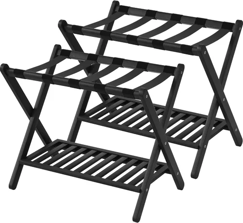 Vista 11 de Portaequipajes plegable con estante de almacenamiento para habitación de invitados Hotel Essentials de bambú sólido resistente soporte