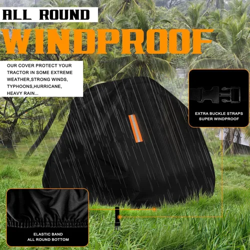 Vista 4 de Funda para cortacéspedes de montar impermeable para exteriores, fundas resistentes para tractor 600D anti-UV, ajuste universal para plataformas