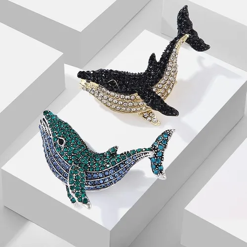 Vista 2 de ROFARSO Broche de delfín de cristal con diamantes de imitación, broche de pez de animales marinos para boda, fiesta, graduación, regalo, alfiler