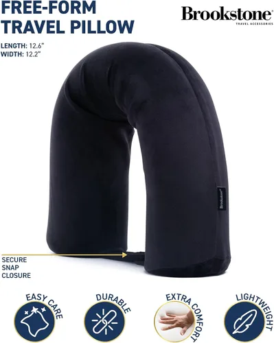 Vista 2 de Brookstone Free Form Almohada de Viaje - Almohada de Cuello de Viaje de Espuma Viscoelástica Ligera y Flexible para Dormir, Automóvil, Avión y Negro