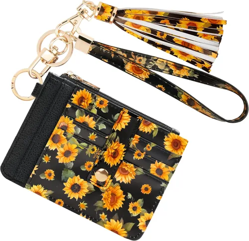 Vista 13 de KNGITRYI Billeteras pequeñas de pulsera para mujer RFID para tarjetas de crédito, cartera con llavero, cartera para tarjetas de crédito