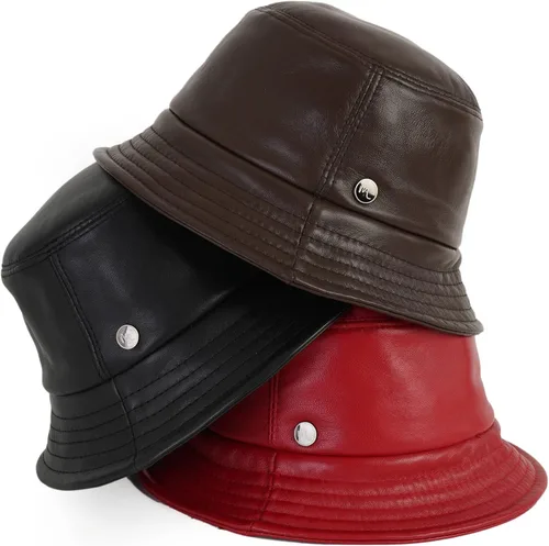 Vista 4 de Mumcu's - Sombrero de cuero para mujer, sombrero retro de sol, gorra de pesca de pescador de moda