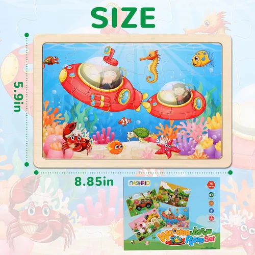 Vista 7 de Rompecabezas de madera para niños de 3 a 5 años, juego de 4 paquetes con 20 piezas de granja, rompecabezas de madera con temática de animales